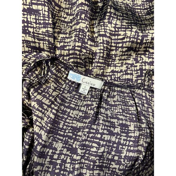 Cecico Womens Large Purple Beige Printed Silky Spaghetti Strap Button Mini Dress - Picture 8 of 9